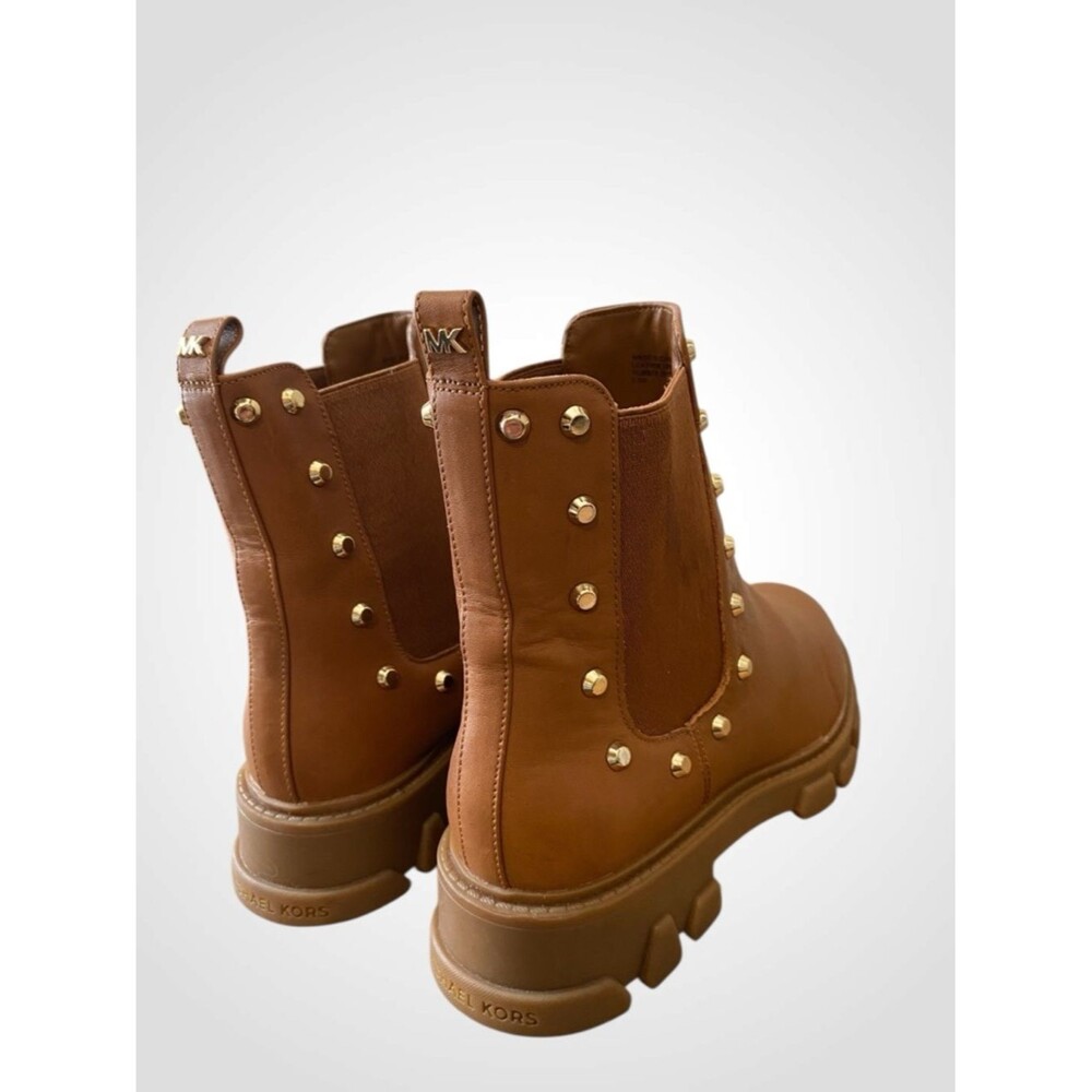 Michael Kors | MK Brown Leather Studded Ridley Chelsea Boot Lug Sole NWOB 6.5 - Picture 4 of 11